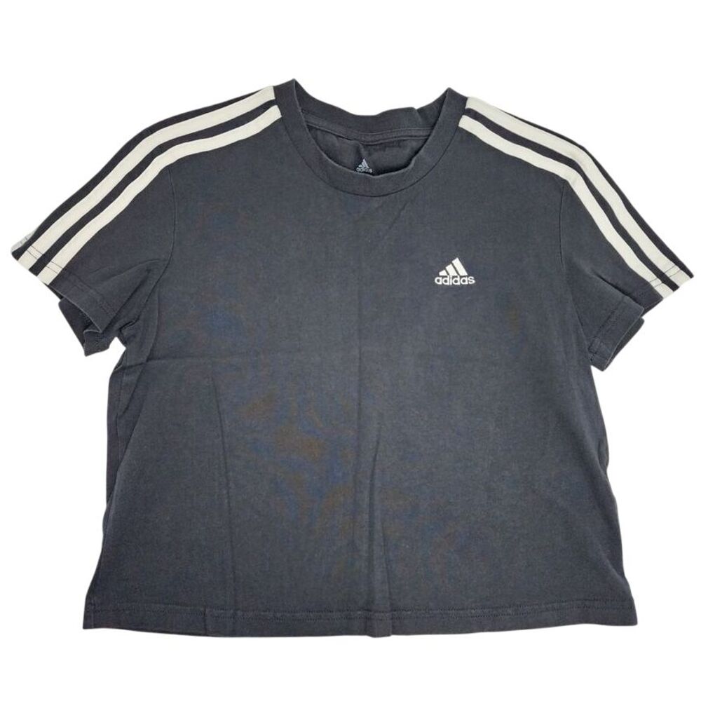 Adidas Crop Shirt Women's XS Active Lounge Striped Top Black White‎